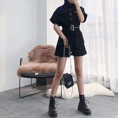 Qoo10 かっこいい工装シャム女夏の黒いズボン顕瘦 レディース服