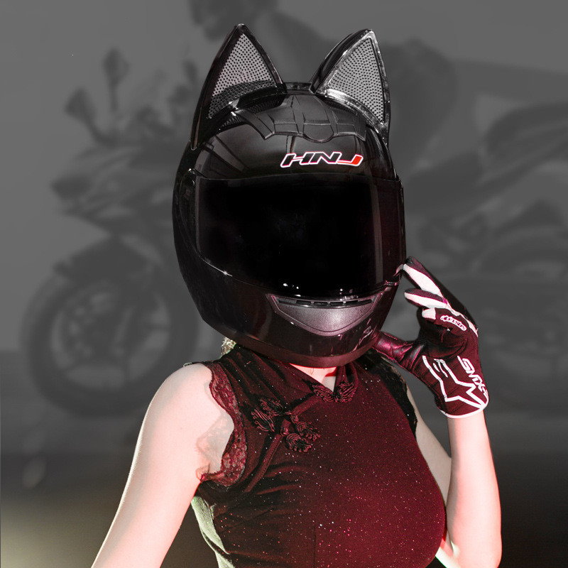 フルフェイスヘルメット猫耳付き 可愛い猫耳 バイクヘルメット 男女兼用NO:34