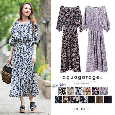 Qoo10 アクアガレージ ゆうメール便配送30代引不可 ワンピ 花 レディース服