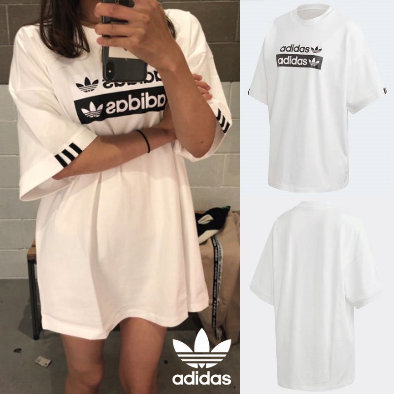 Qoo10 Adidas Ed7429人気アディダス Tシャツ ウーマンオリジナル ロゴティー 基本ティー デイリー カップル ツイン オバフェット Ed7429 半袖 レディース メン