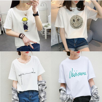 Qoo10 イラストロゴtシャツ４種類条件付き送料無 レディース服