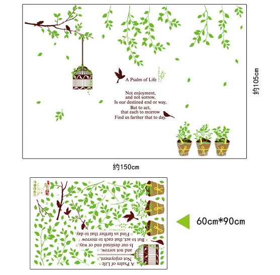 Qoo10 ウォールステッカー 鳥かごと小鳥と鉢植え