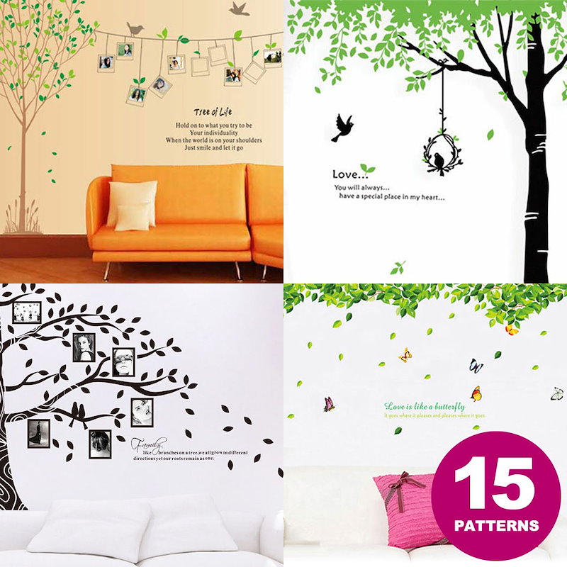 Qoo10 ウォールステッカー 木 北欧 大きいサイズ おしゃれ 貼ってはがせる Wall Sticker ステッカーシール 全15種 蝶 グリーン 森 森林 英字 鳥 鳥かご 鳥籠 ウッド リーフ ジャンボサイ