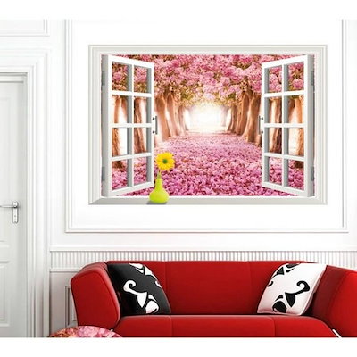 Qoo10 ウォールステッカー 窓 ピンクの花の絨毯 家具 インテリア