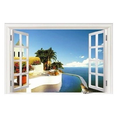 Qoo10 ウォールステッカー 窓 地中海の海辺 家具 インテリア