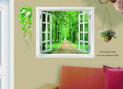 Qoo10 ウォールステッカー 窓 森林の風景 壁紙 家具 インテリア
