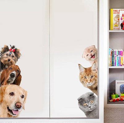 Qoo10 ウォールステッカー 覗き見 可愛い 犬と 家具 インテリア