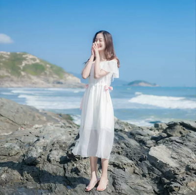 Qoo10 オフショルダー リゾートワンピース ふわ レディース服