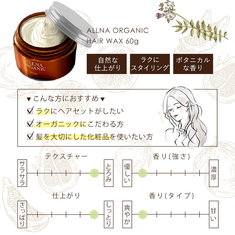 Qoo10 ワックス ヘアワックス で アホ毛 を 抑える まとめ髪 へ オルナ オーガニック スタイリング剤 レディース メンズ の ワックス シャンプー トリートメント で 洗い流しやすい 60ｇ