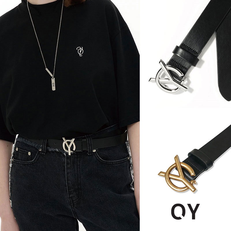 Qoo10 日本未入荷 Oy Logo Leather Belt オーワイ ベルト レディース メンズ 韓国ファッション