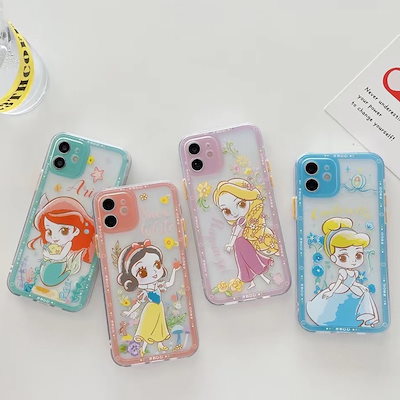 Qoo10 カラーボタン 可愛い 白雪姫 アリエル スマホケース 保護フィルム