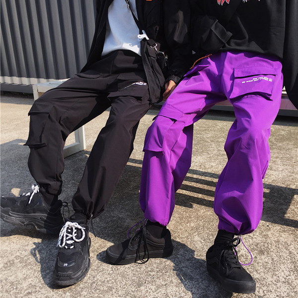 Qoo10 カーゴパンツ ジョガーパンツ ストリート 紫と黒2色 韓国ファッション ピープス女子