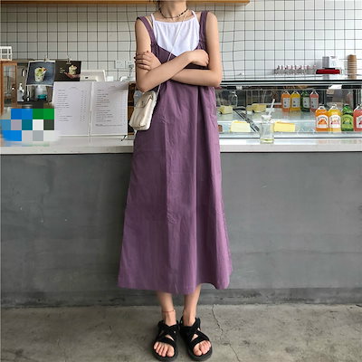 Qoo10 キャミソールワンピース紫色 レディース服