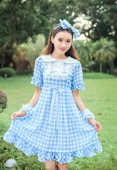 Qoo10 ギンガムチェック ワンピース ラベンダー レディース服