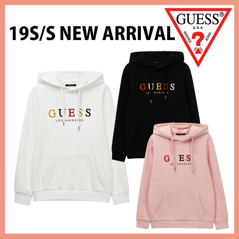 Qoo10 Guess ゲス 19ss New 男女共用 Signature パーカー 韓国ファッション スウェットシャツ ペアルックパーカー カップル お揃い 送料無料