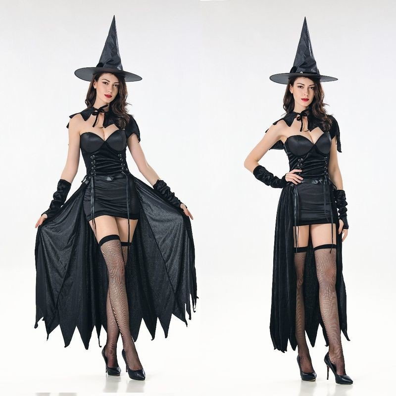 Qoo10 コスプレ レディース ドレス ハロウィン ワンピース ショート ミニ丈 マント 帽子 衣装 変装 魔女 ウィッチ パーティ 可愛い オシャレ セクシー Cosplay