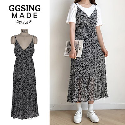 Qoo10 ゴゴシング Gogosing花柄vネックロングビスチ レディース服