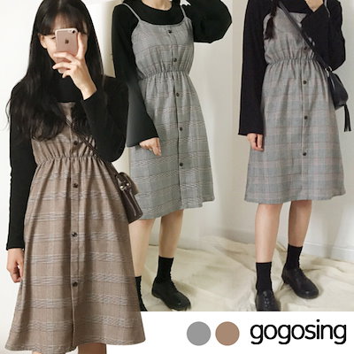 Qoo10 ゴゴシング Gogosing 秋のチェックロングワ レディース服