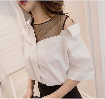 Qoo10 シャツ 肩見せ 半袖 レディース服