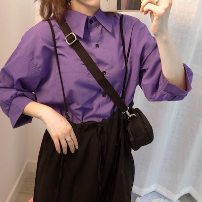 Qoo10 シャツ 長袖 カジュアル 紫 パープル レディース服
