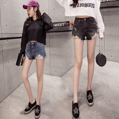 Qoo10 デニムショートショートパンツ レディース服