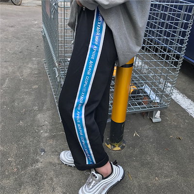 Qoo10 ジャージパンツ 青サイドライン テキスト レディース服 Qoo10 ジャージパンツ 青サイドライン テキスト レディース服
