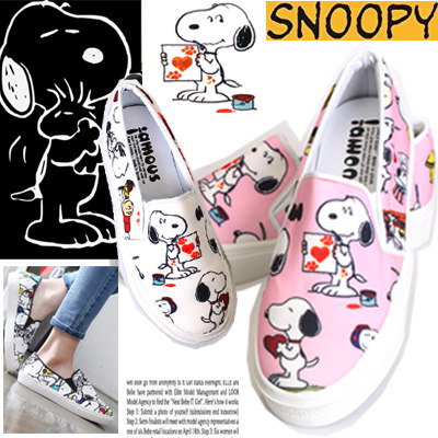 Qoo10 スヌーピー追加着て 可愛いキャラクタースリッポンシューズ大好評のsnoopy Slop Onスリッポン スニーカー