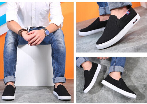 Qoo10 スリッポン メンズ スニーカー ブランド おしゃれ 無地 黒 シンプル フラット ぺたんこ シューズ 靴 春 夏