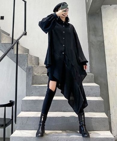 Qoo10 春秋 モード系 左右非対称 アシンメトリ レディース服