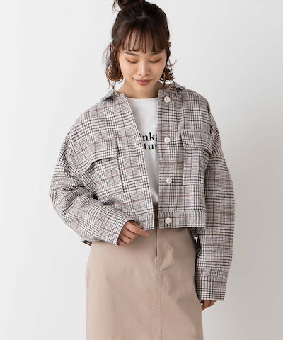 Qoo10 チェックポケットcpoショートジャケット レディース服