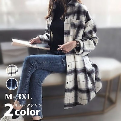 Qoo10 チェック柄ロングシャツフランネルシャツレ レディース服