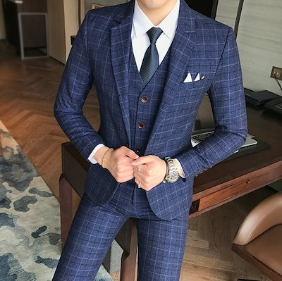 46 割引 一つ目の項目を先に選択してください ネイビー ブルーバーゲンで チェック柄セットアップ紳士服スリムスーツ結婚式メンズ細身スーツイギリス風テーラード ビジネス フォーマル メンズファッション 一つ目の項目を先に選択してください ネイビーブルー Www