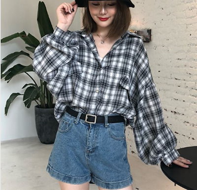 Qoo10 チェック 柄 シャツ 韓国ファッション レディース服