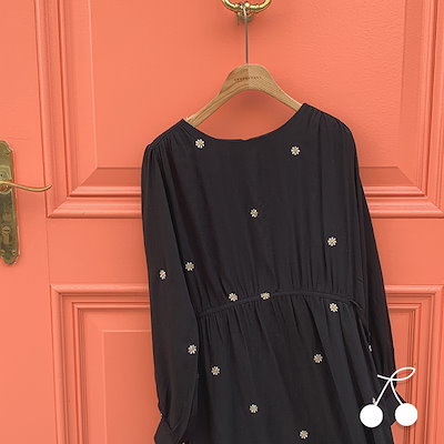 Qoo10 チェリーココ デイジー花柄刺繍ロングワンピース公式ハイ レディース服