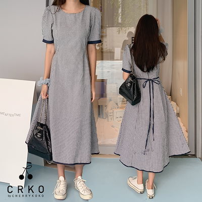 Qoo10 チェリーココ 配色チェックロングワンピースcherry レディース服