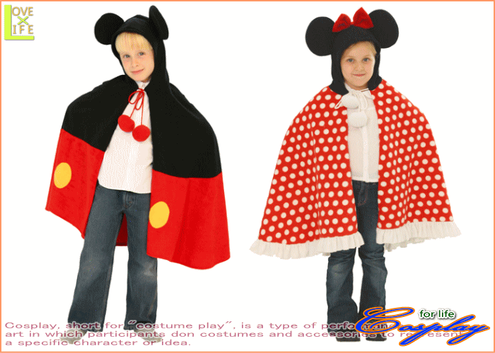 Qoo10 キッズ ミッキーマウス ミニーマウス ケープ キッズ ディズニー Disney 仮装 ミッキー ミニーのキャラクターケープの コスプレ コスプレ 衣装 コスチューム 大