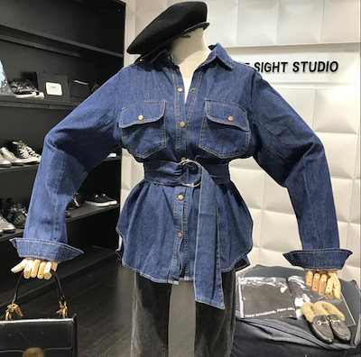 Qoo10 デニムワンピースベルト付き シャツワンピ レディース服