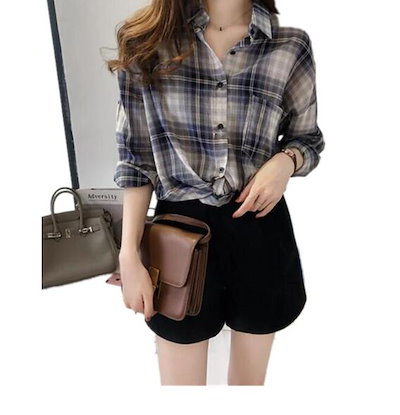 Qoo10 トップス チェック柄フランネルシャツ コ レディース服
