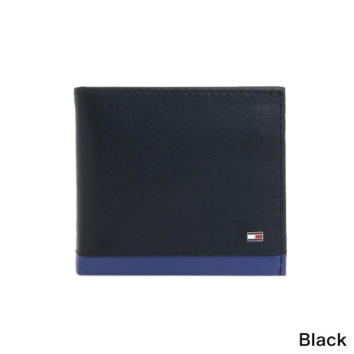 Qoo10 アウトレット トミーヒルフィガー 財布 Tommy Hilfiger カーフレザー 31tl Black Tan Maxim 二つ折り