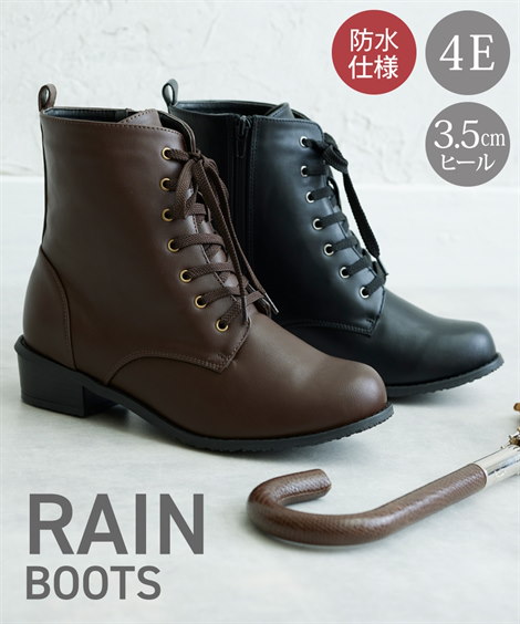 Qoo10 ゆったり幅広レースアップショートブーツ