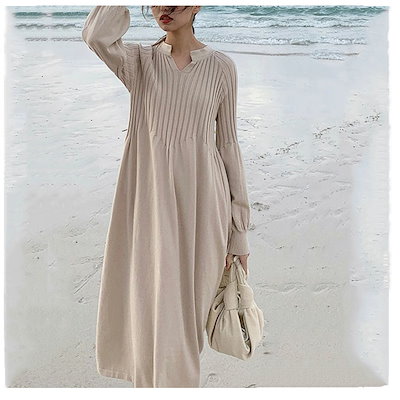 Qoo10 ニット ワンピース ロング Vネック ニ レディース服