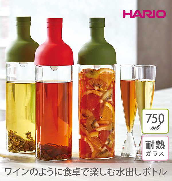 Qoo10 水出しボトル ハリオ Hario フィルターインボトル 水出しポット フィルター付き ワインボトル型 通販 750ml ティーポット ピッチャー おしゃれ