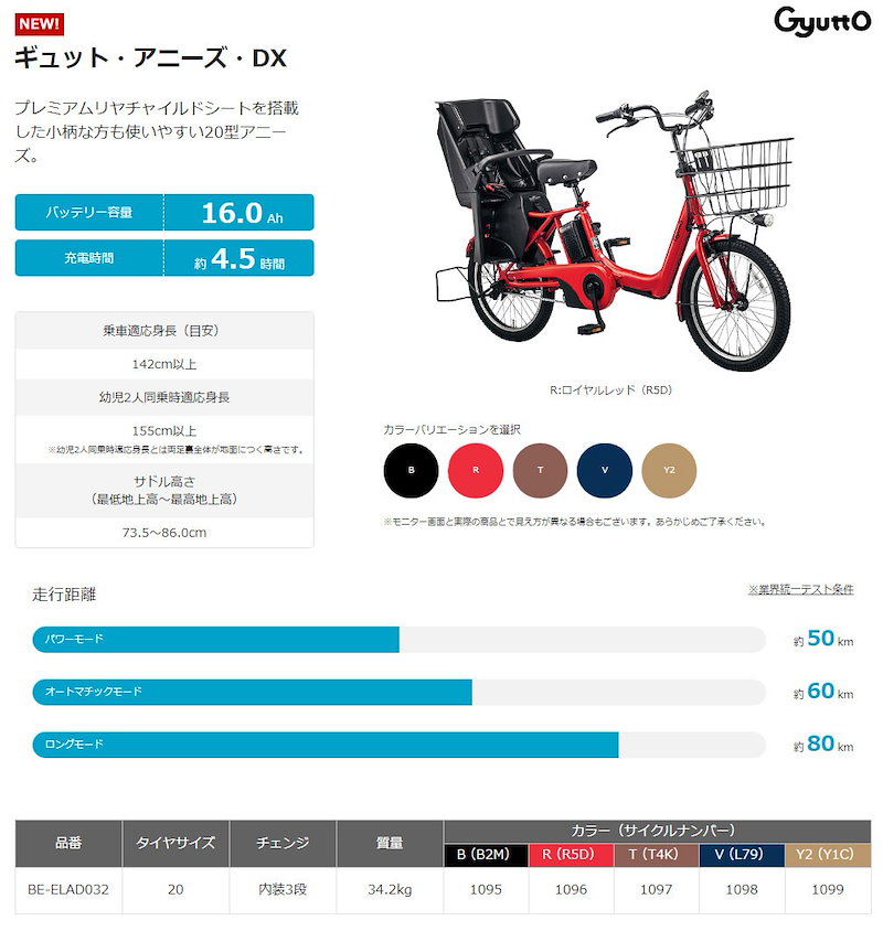 Qoo10] ギュット アニーズ DX 20インチ BE-ELAD032 電動自転車 16Ah 