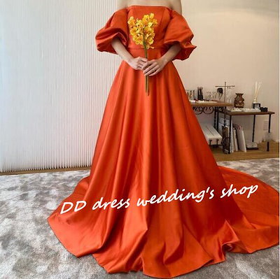 即発送可能 パーティードレスオレンジ光沢サテンロングドレス2次会 謝恩会 パーティー ワンピース ドレス Www Sobreruedas Com Bo