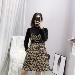 Qoo10 ヒョウ柄ワンピース ２色 ホワイト ブラ レディース服