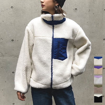 Qoo10 ファッションレター スタンドカラーボアブルゾン レディース服