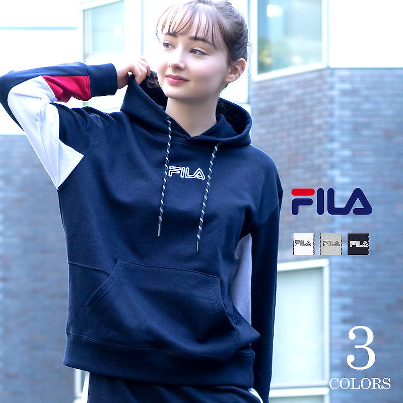 Qoo10 Fila フィラ レディース 袖切替プルパーカー レディースブランド トレーナー 無地 ロゴ スウェット プルオーバープルパーカー 長袖 おしゃれ 人気 春 夏 服 ファ