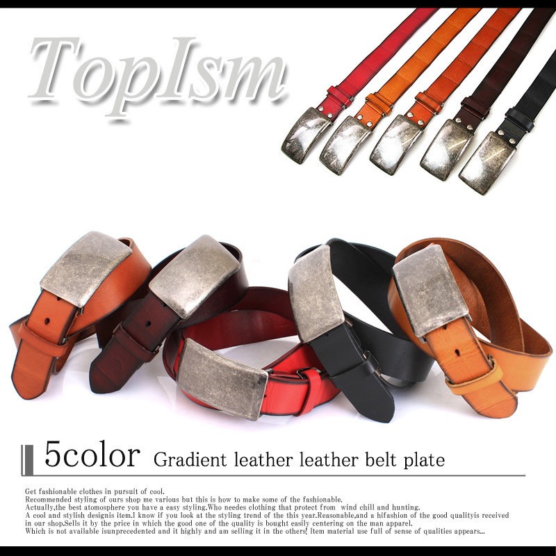 Qoo10 ベルト メンズ 本革 プレートバックル 大きめ レザーベルト 革 上質 シンプル グラデーション アンティーク加工 重厚感 ブラック ブラウン レッド メンズ ベルト 男性用 カジュアル お兄系