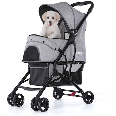 新品 ペットベビーカー4輪多機能ポータブル3つ折りコンパクト中小サイズの猫と犬の車負荷kg グレー 犬用品