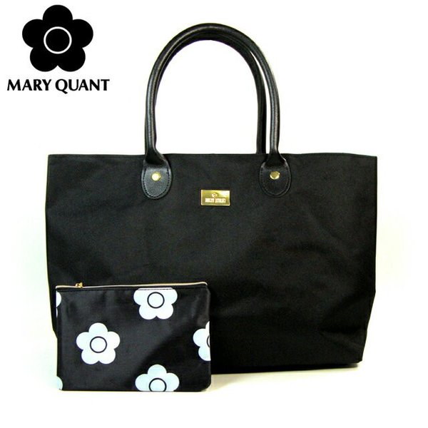 Qoo10 即納ok Mary Quant マリークワント ノベルティ限定販売 雑誌付録商品 トートバッグ ポーチ付 裏地デイジー柄 大容量 サブバッグ ママバッグ